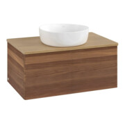 V&B Waschtischunterschrank mit Frontstruktur -Beleuchtung Antao 80x36x50cm, WBP-farbe hon. Oa, w. walnut