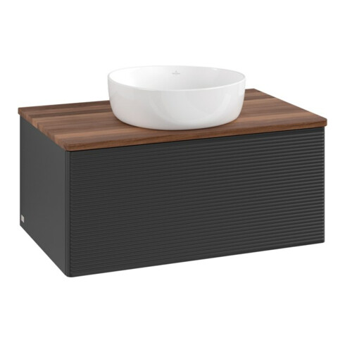 V&B Waschtischunterschrank mit Frontstruktur -Beleuchtung Antao 80x36x50cm, WBP-farbe w. wal, bla m Lac