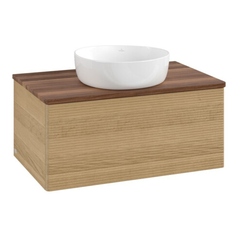 V&B Waschtischunterschrank mit Frontstruktur -Beleuchtung Antao 80x36x50cm, WBP-farbe w. wal, honey oak