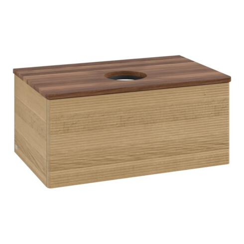 V&B Waschtischunterschrank mit Frontstruktur -Beleuchtung Antao 80x36x50cm, WBP-farbe w. wal, honey oak