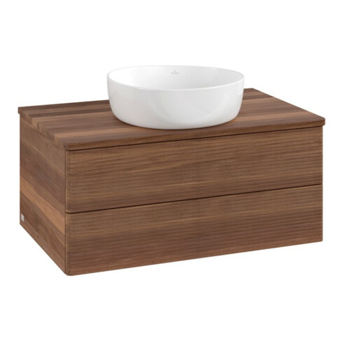 V&B Waschtischunterschrank mit Frontstruktur -Beleuchtung Antao 80x36x50cm, WBP-farbe w. wal, w. walnut