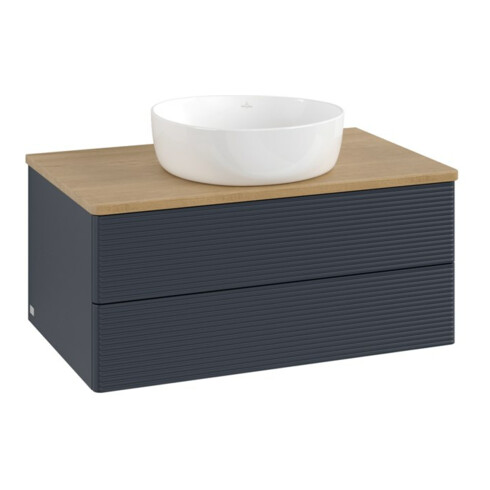 V&B Waschtischunterschrank mit Frontstruktur -Beleuchtung Antao 80x36x50cm, WBP hon. Oa, md bl. m Lac