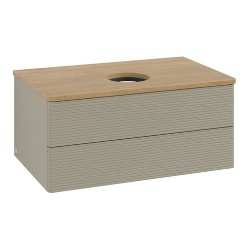 V&B Waschtischunterschrank mit Frontstruktur -Beleuchtung Antao 80x36x50cm, WBP hon. Oa, st. Gr m Lac