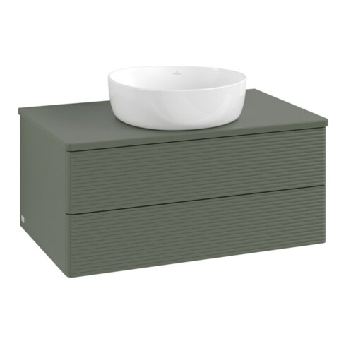 V&B Waschtischunterschrank mit Frontstruktur -Beleuchtung Antao 80x36x50cm, WBP Lac, lea gre. m Lac