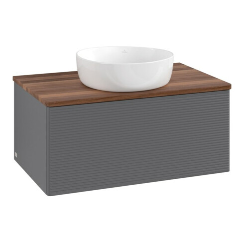 V&B Waschtischunterschrank mit Frontstruktur -Beleuchtung Antao 80x36x50cm, WBP w. wal, Anthrac. m Lac