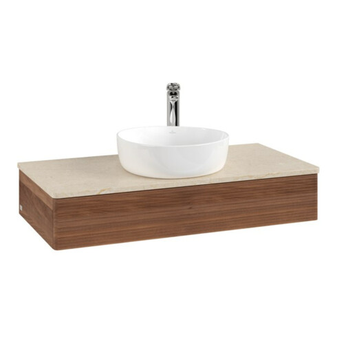 V&B Waschtischunterschrank mit Frontstruktur, mit Beleuchtung Antao 100x19x50cm, WBP-farbe botti., w. walnut