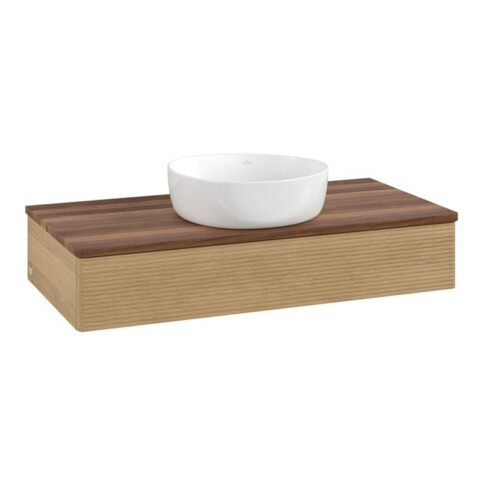 V&B Waschtischunterschrank mit Frontstruktur, mit Beleuchtung Antao 100x19x50cm, WBP-farbe w. wal, honey oak
