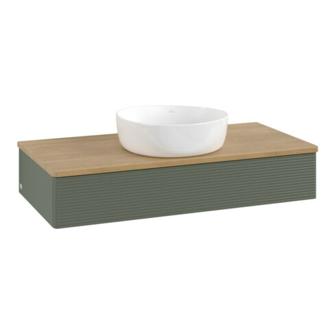 V&B Waschtischunterschrank mit Frontstruktur, mit Beleuchtung Antao 100x19x50cm, WBP hon. Oa, lea gre. m Lac