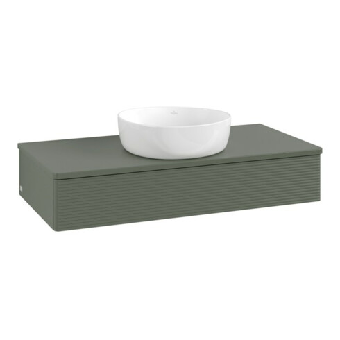 V&B Waschtischunterschrank mit Frontstruktur, mit Beleuchtung Antao 100x19x50cm, WBP Lac, lea gre. m Lac