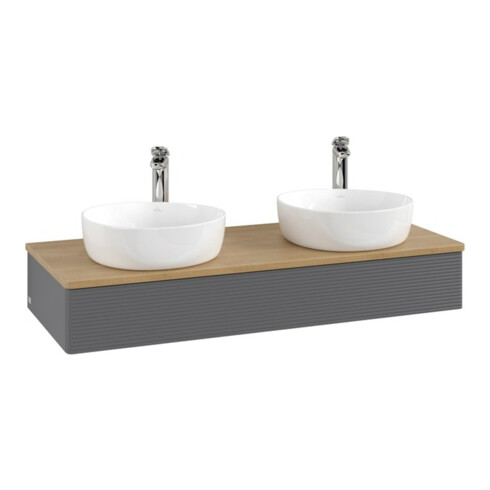 V&B Waschtischunterschrank mit Frontstruktur, mit Beleuchtung Antao 120x19x50cm, HL, WBP hon. Oa, A m Lac