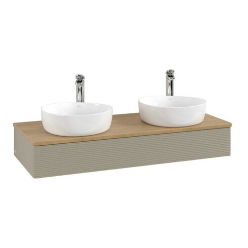 V&B Waschtischunterschrank mit Frontstruktur, mit Beleuchtung Antao 120x19x50cm, HL, WBP hon. Oa, st G m Lac