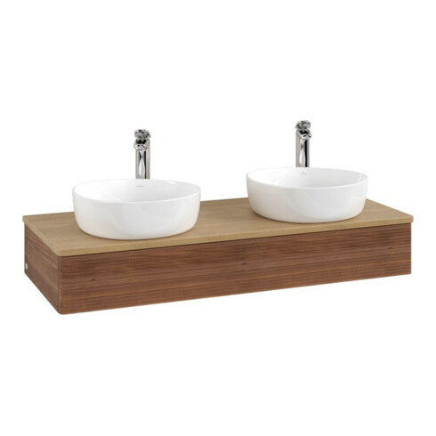 V&B Waschtischunterschrank mit Frontstruktur, mit Beleuchtung Antao 120x19x50cm, HL, WBP hon. Oa, w. wal