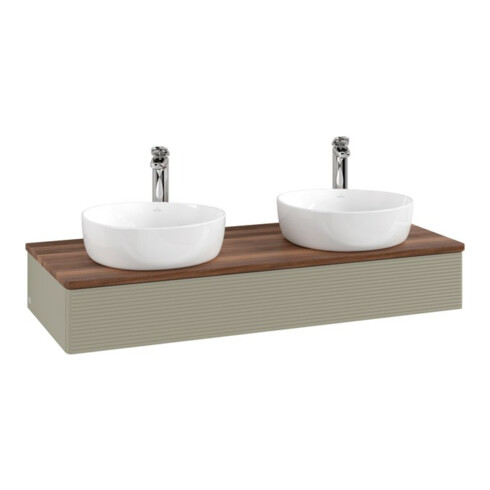 V&B Waschtischunterschrank mit Frontstruktur, mit Beleuchtung Antao 120x19x50cm, HL, WBP w wal, st. Gr m Lac