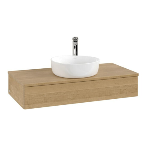 V&B Waschtischunterschrank ohne Frontstruktur, mit Beleuchtung Antao 100x19x50cm, WBP-farbe hon. Oa, hon. oak