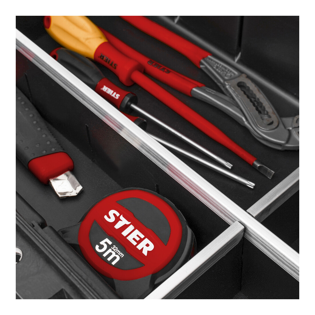 Valise à outils STIER Premium avec roulettes et poignée télescopique, apte au transport aérien, vide