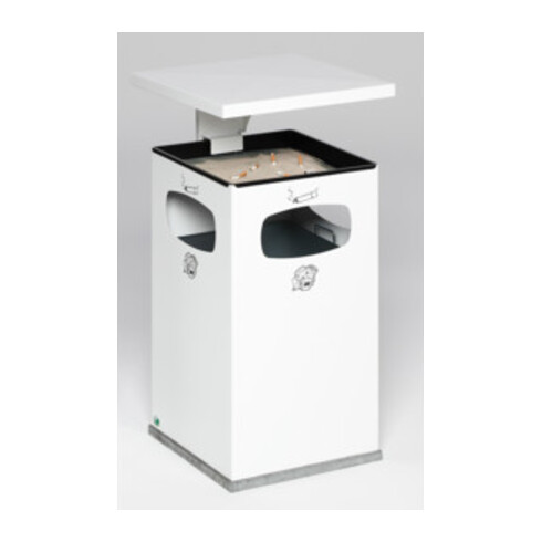 VAR Abfallsammler/Ascher B 42 mit Schutzdach inkl. Inneneinsatz weiß 72 l