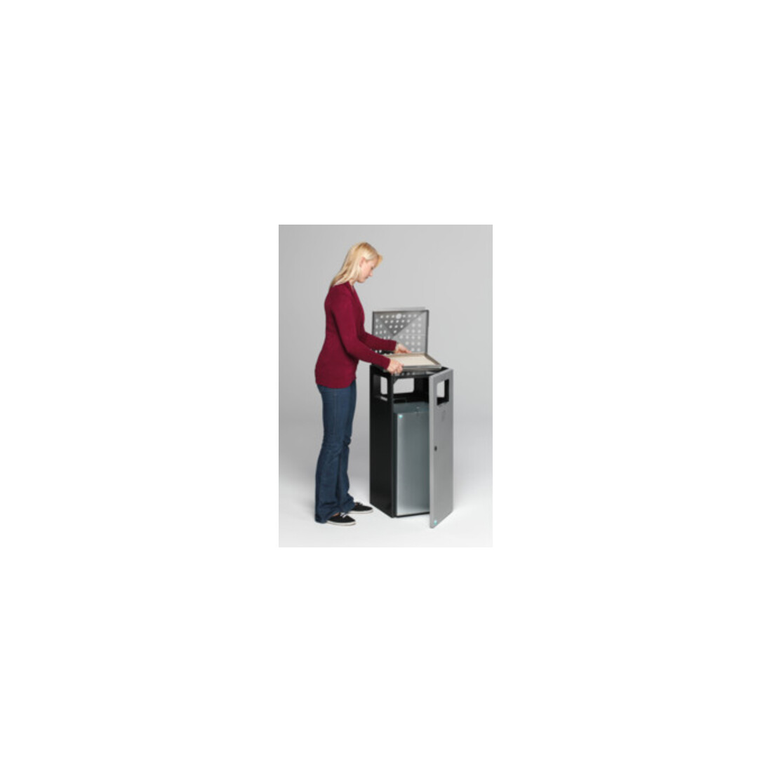 VAR Cendrier combiné H 92 perforé Corps anthracite Couvercle & porte argent 80 l