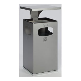 VAR Collecteur de déchets/cendrier B 42 argent avec toit de protection et insert intérieur 72 l