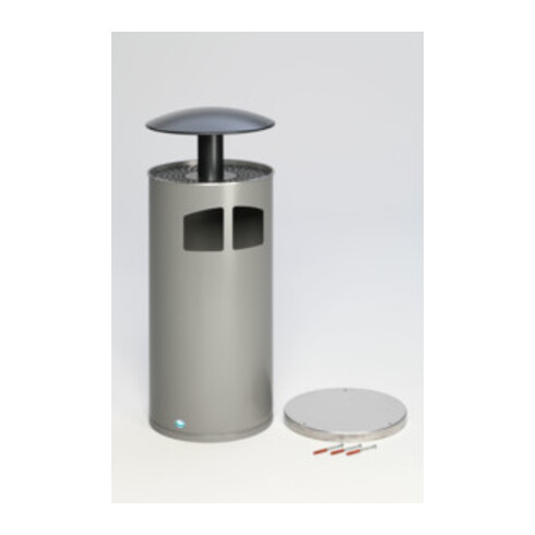 VAR Collecteur de déchets/cendrier H 111 avec toit argent antique incl. insert intérieur 86 l