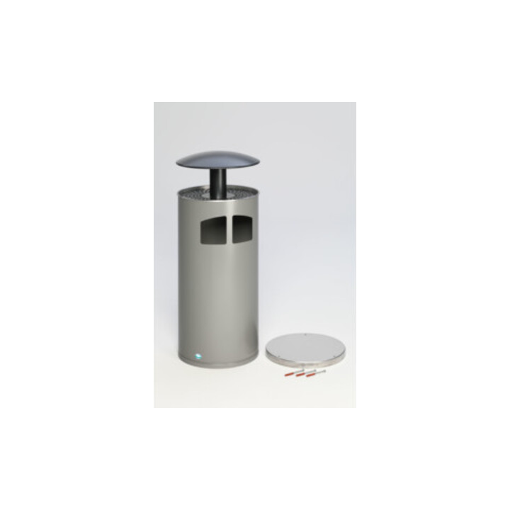 VAR Collecteur de déchets/cendrier H 111 avec toit argent antique incl. insert intérieur 86 l