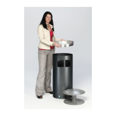 VAR Collecteur de déchets/cendrier H 111 avec toit argenté incl. insert intérieur 86 l