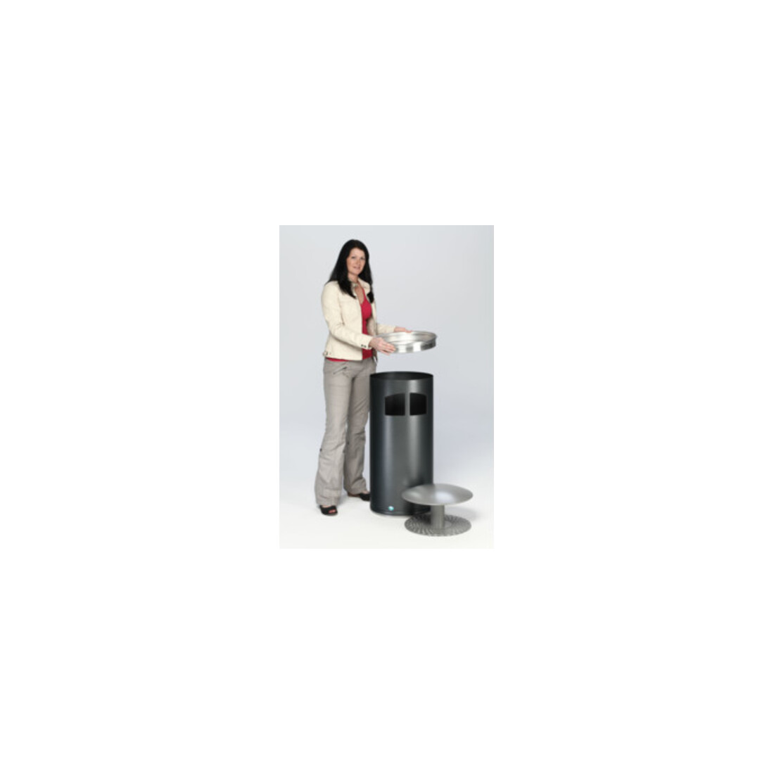 VAR Collecteur de déchets/cendrier H 111 avec toit argenté incl. insert intérieur 86 l