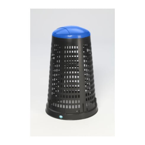 VAR Korbständer aus Kunststoff schwarz mit Klemmring und Deckel blau 90 l