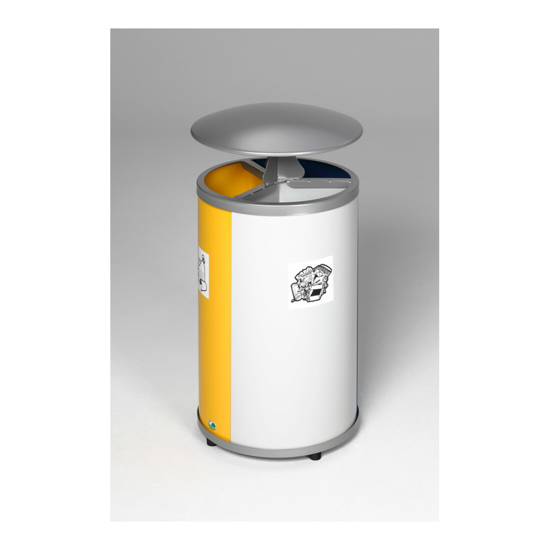 VAR Station de tri 3 compartiments avec toit jaune bleu gris clair 90 l