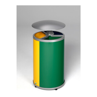 VAR Station de tri 3 compartiments avec toit jaune bleu vert 90 l