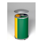 VAR Station de tri 3 compartiments avec toit jaune bleu vert 90 l