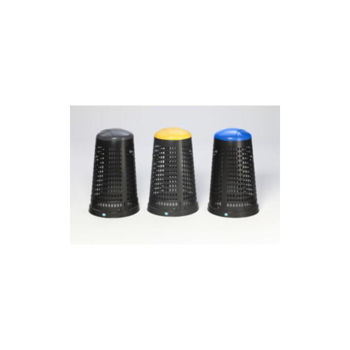 VAR Support panier en plastique noir avec bague de serrage et couvercle bleu 90 l