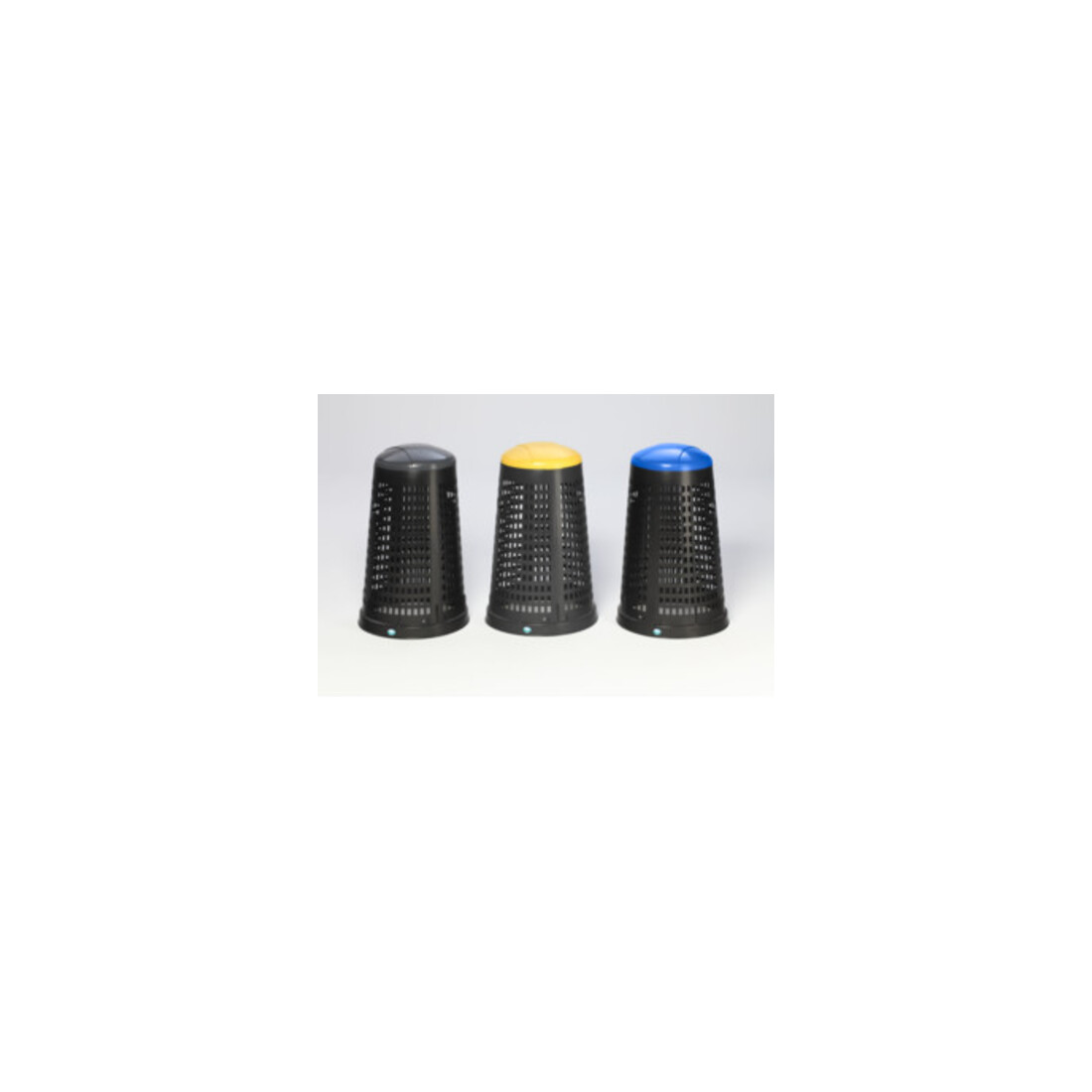 VAR Support panier en plastique noir avec bague de serrage et couvercle bleu 90 l