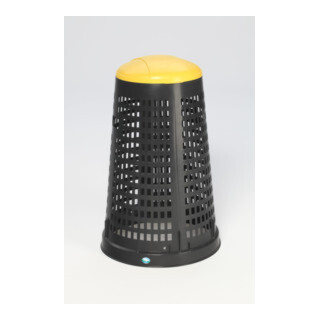 VAR Support panier en plastique noir avec bague de serrage et couvercle jaune 90 l