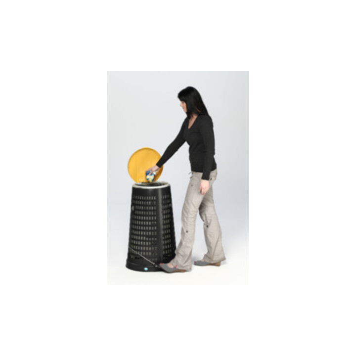 VAR Support panier en plastique noir avec bague de serrage et couvercle jaune 90 l