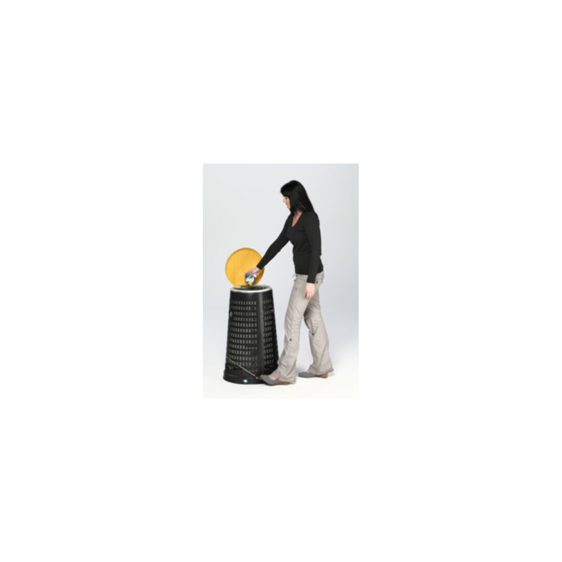VAR Support panier en plastique noir avec bague de serrage et couvercle jaune 90 l
