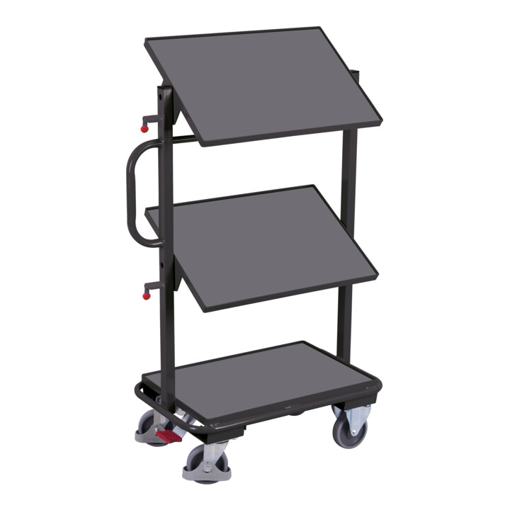 VARIOfit Beistellwagen 3 Holzböden neigbar RAL 7016