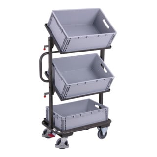 VarioFit Beistellwagen mit 3 Kunststoffkisten neigbar RAL 7016