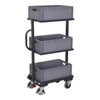 VarioFit Beistellwagen mit 3 Kunststoffkisten RAL 7016