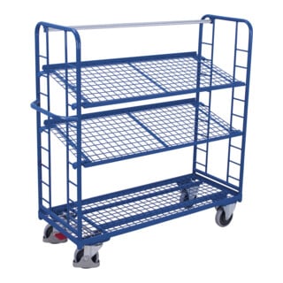 VARIOfit Chariot à étages avec 4 plateaux en treillis métallique, pneus en caoutchouc thermoplastique