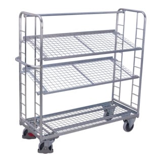 VARIOfit Chariot à étages avec 3 étagères en treillis métallique galvanisé