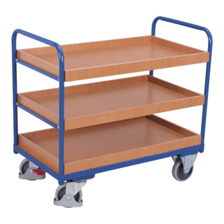 VARIOfit Chariot à étages bas 3 plateaux, pneus en caoutchouc thermoplastique