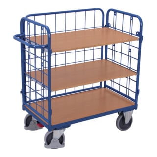 VARIOfit Chariot à étages bas, 3 parois grillagées, 3 plateaux