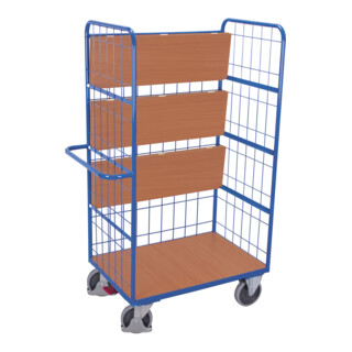 VARIOfit Chariot à plateaux haut avec plateaux rabattables et parois en treillis métallique