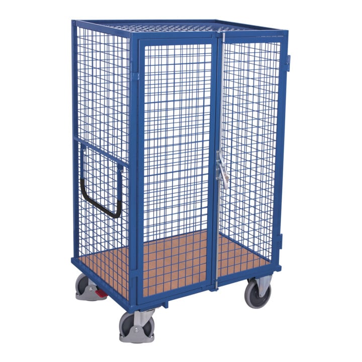 VARIOfit Chariot à étages soudé fixe 1,245 × 785 mm Grillage métallique Portes doubles avec fermeture Basquille