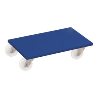 VARIOfit Chariot de meuble avec roulettes pivotantes en plastique, tapis en caoutchouc nervuré bleu, L 600 mm