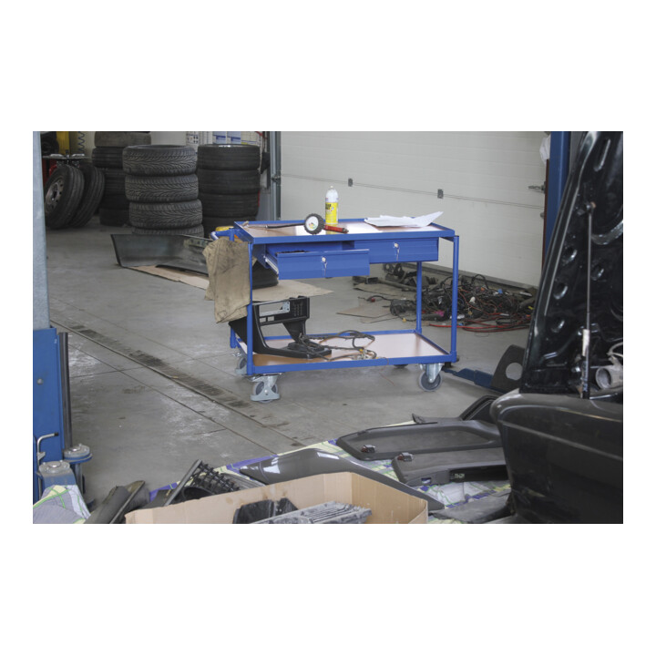 VARIOfit Chariot d'atelier avec 2 plateaux et 2 tiroirs, poignée horizontale