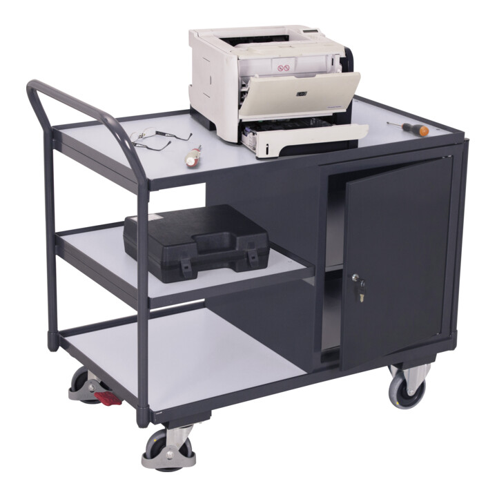 VARIOfit Chariot d’atelier ESD avec 3 plateaux et 1 armoire