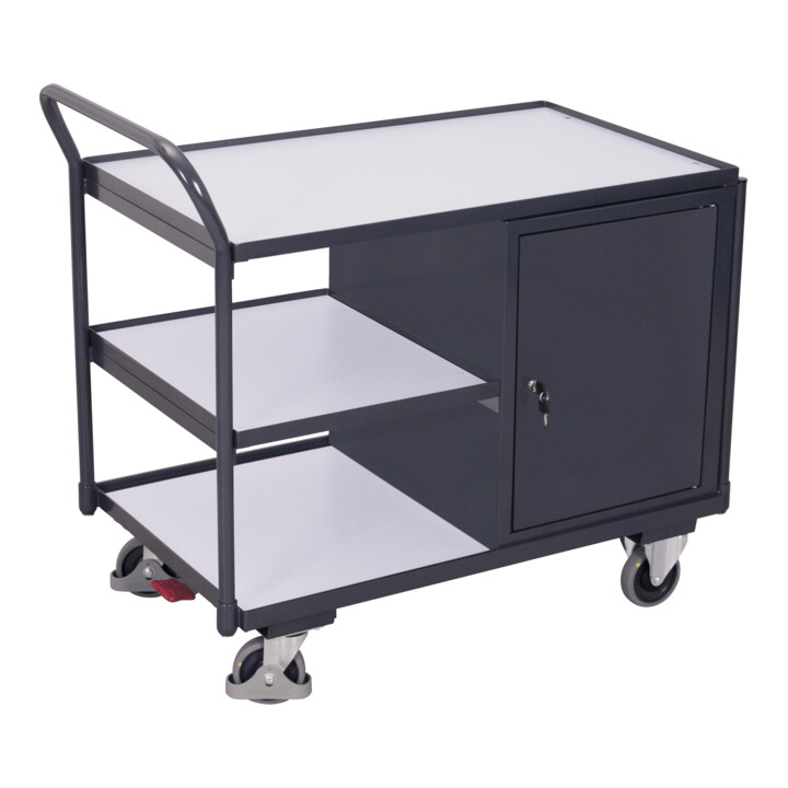 VARIOfit Chariot d’atelier ESD avec 3 plateaux et 1 armoire