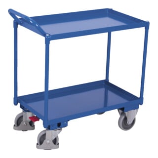 VARIOfit Chariot d'atelier avec 2 plateaux, bacs soudés, poignée poussante vers le haut