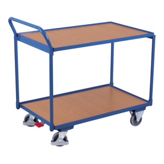 VARIOfit Chariot de table avec 2 plateaux, poignée de poussée orientée vers le haut